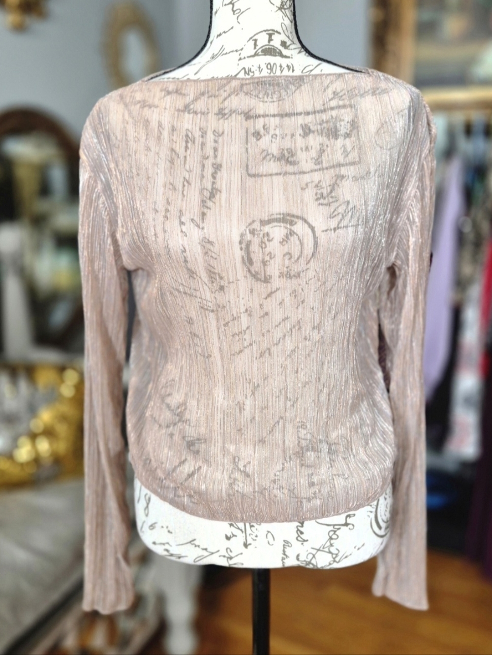 One Teaspoon Blush Metallic Pleated Long Sleeve Top Medium